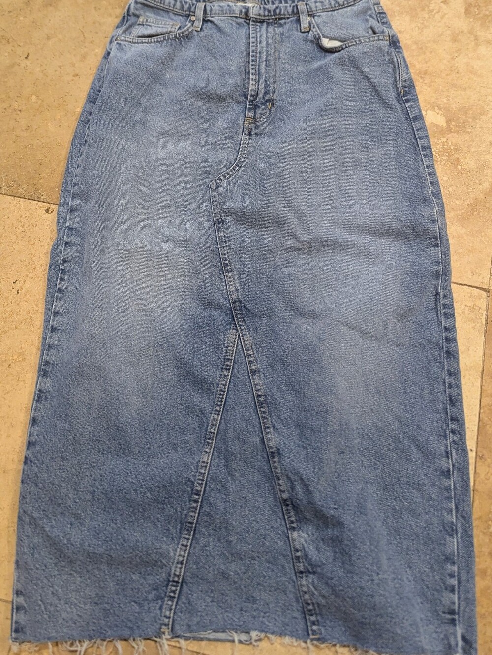 Cotton On Bailey Denim Maxi Skirt Women’s 6 Blue High Rise Slit Raw Hem